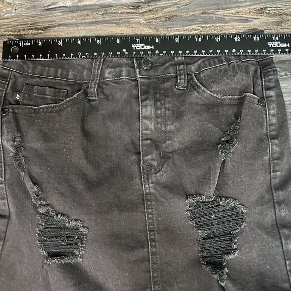 Judy Blue Womens Mini Skirt Small Black Distressed Stretch Logo Denim - Picture 5 of 10